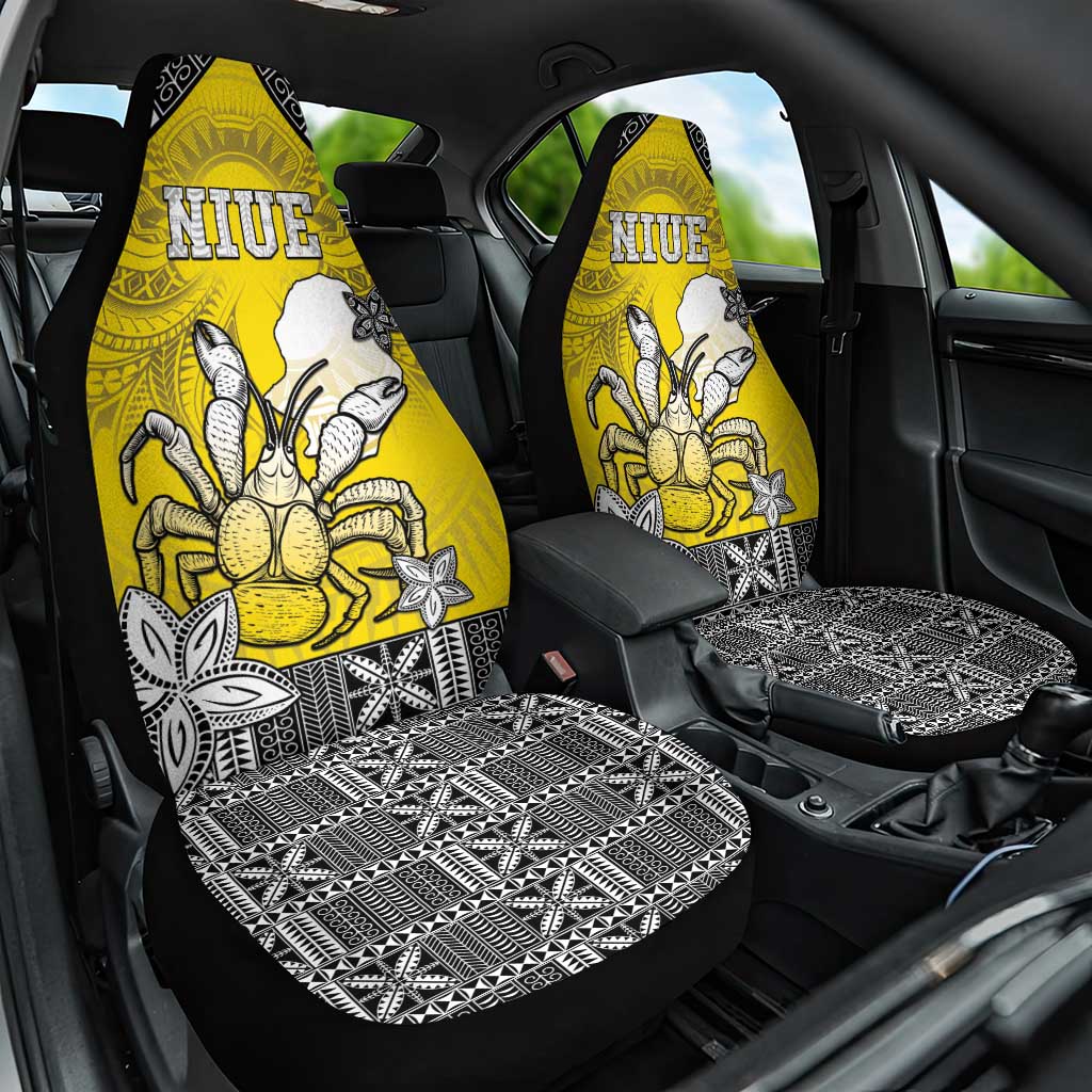Happy Niue Constitution Day Car Seat Cover Niuean Crab Hiapo Pattern Yellow Version LT05 One Size Yellow - Polynesian Pride