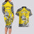 Personalised Happy Niue Constitution Day Couples Matching Long Sleeve Bodycon Dress and Hawaiian Shirt Niuean Crab Hiapo Pattern Yellow Version