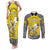 Personalised Happy Niue Constitution Day Couples Matching Tank Maxi Dress and Long Sleeve Button Shirt Niuean Crab Hiapo Pattern Yellow Version