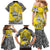 Personalised Happy Niue Constitution Day Family Matching Mermaid Dress and Hawaiian Shirt Niuean Crab Hiapo Pattern Yellow Version