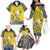 Personalised Happy Niue Constitution Day Family Matching Off The Shoulder Long Sleeve Dress and Hawaiian Shirt Niuean Crab Hiapo Pattern Yellow Version