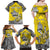 Personalised Happy Niue Constitution Day Family Matching Off Shoulder Maxi Dress and Hawaiian Shirt Niuean Crab Hiapo Pattern Yellow Version