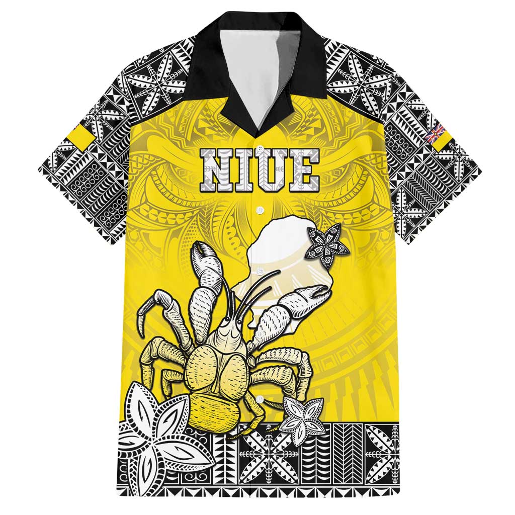 Personalised Happy Niue Constitution Day Hawaiian Shirt Niuean Crab Hiapo Pattern Yellow Version LT05 Yellow - Polynesian Pride