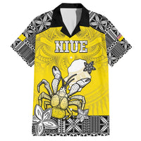 Personalised Happy Niue Constitution Day Hawaiian Shirt Niuean Crab Hiapo Pattern Yellow Version LT05 Yellow - Polynesian Pride