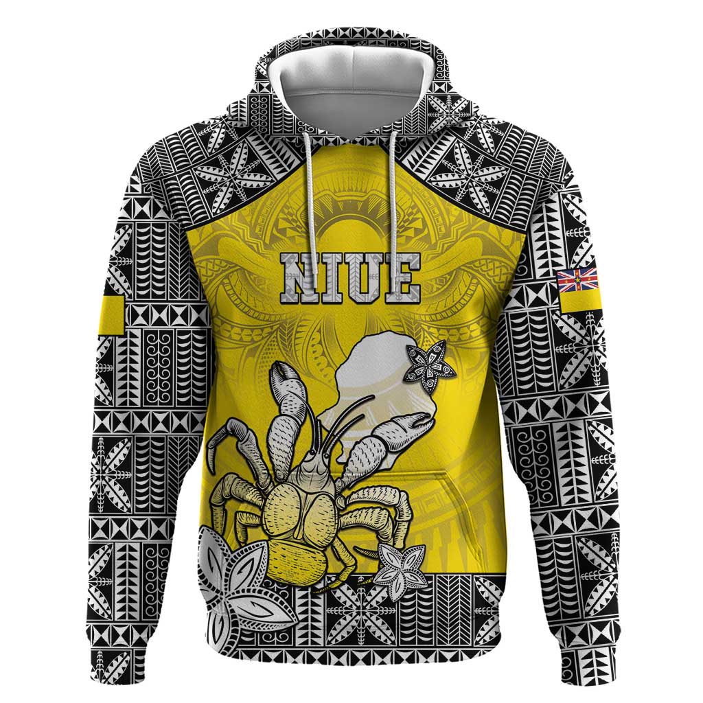 Personalised Happy Niue Constitution Day Hoodie Niuean Crab Hiapo Pattern Yellow Version LT05 Pullover Hoodie Yellow - Polynesian Pride