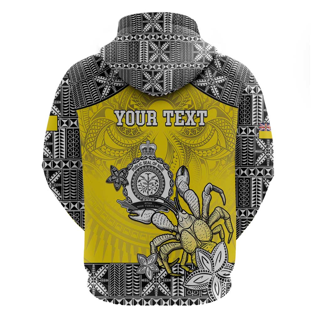 Personalised Happy Niue Constitution Day Hoodie Niuean Crab Hiapo Pattern Yellow Version LT05 - Polynesian Pride