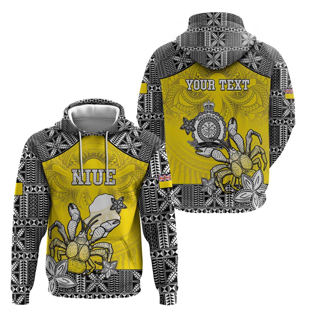 Personalised Happy Niue Constitution Day Hoodie Niuean Crab Hiapo Pattern Yellow Version LT05 - Polynesian Pride