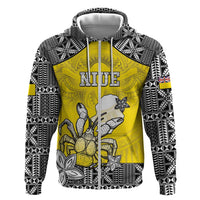 Personalised Happy Niue Constitution Day Hoodie Niuean Crab Hiapo Pattern Yellow Version LT05 Zip Hoodie Yellow - Polynesian Pride