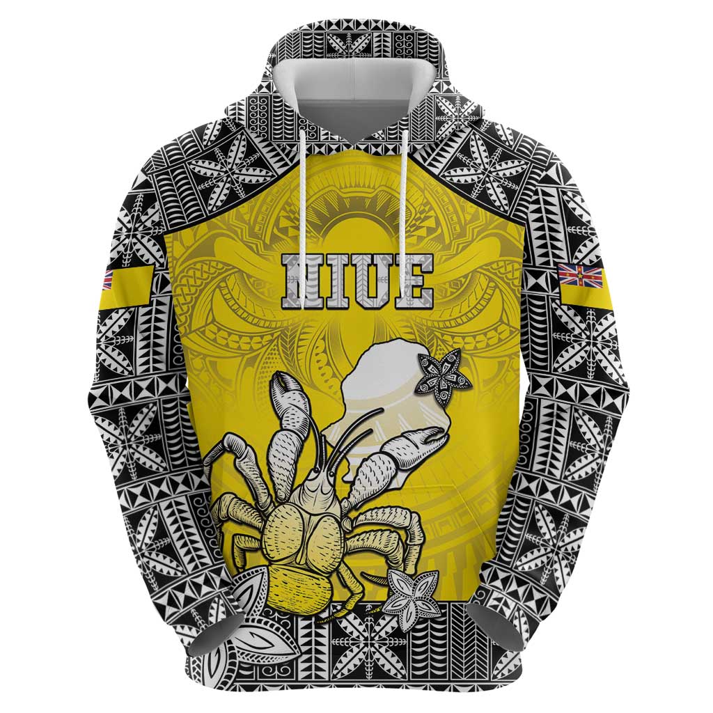 Personalised Happy Niue Constitution Day Hoodie Niuean Crab Hiapo Pattern Yellow Version LT05 - Polynesian Pride