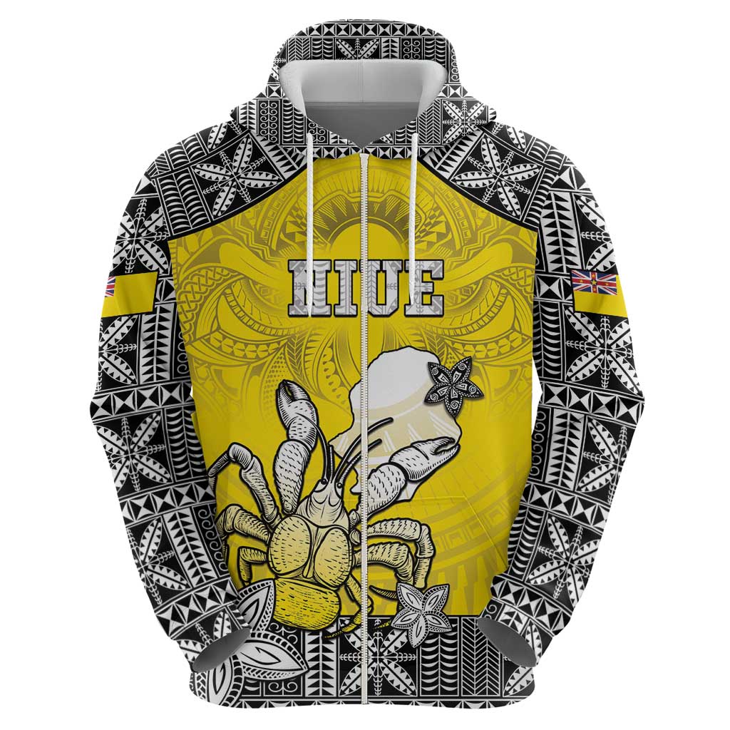 Personalised Happy Niue Constitution Day Hoodie Niuean Crab Hiapo Pattern Yellow Version LT05 - Polynesian Pride