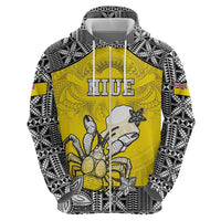 Personalised Happy Niue Constitution Day Hoodie Niuean Crab Hiapo Pattern Yellow Version LT05 - Polynesian Pride