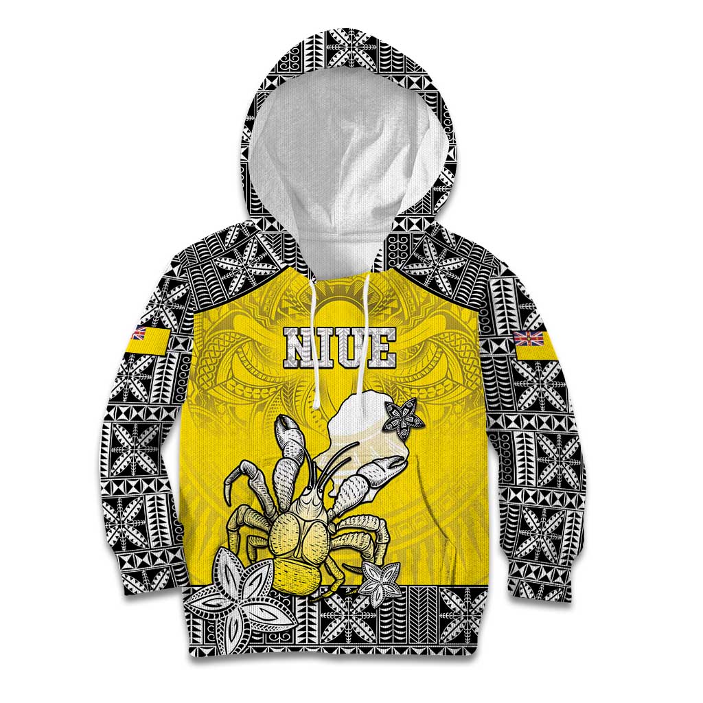 Personalised Happy Niue Constitution Day Kid Hoodie Niuean Crab Hiapo Pattern Yellow Version LT05 Hoodie Yellow - Polynesian Pride