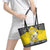 Happy Niue Constitution Day Leather Tote Bag Niuean Crab Hiapo Pattern Yellow Version