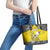 Happy Niue Constitution Day Leather Tote Bag Niuean Crab Hiapo Pattern Yellow Version