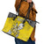 Happy Niue Constitution Day Leather Tote Bag Niuean Crab Hiapo Pattern Yellow Version