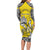 Personalised Happy Niue Constitution Day Long Sleeve Bodycon Dress Niuean Crab Hiapo Pattern Yellow Version