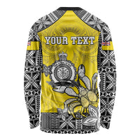 Personalised Happy Niue Constitution Day Long Sleeve Shirt Niuean Crab Hiapo Pattern Yellow Version LT05 - Polynesian Pride