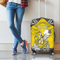 Happy Niue Constitution Day Luggage Cover Niuean Crab Hiapo Pattern Yellow Version LT05 - Polynesian Pride
