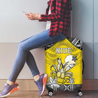 Happy Niue Constitution Day Luggage Cover Niuean Crab Hiapo Pattern Yellow Version LT05 - Polynesian Pride