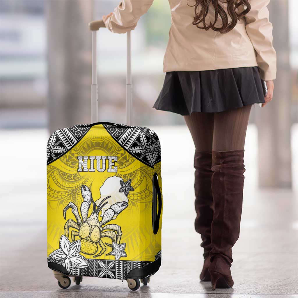 Happy Niue Constitution Day Luggage Cover Niuean Crab Hiapo Pattern Yellow Version LT05 - Polynesian Pride