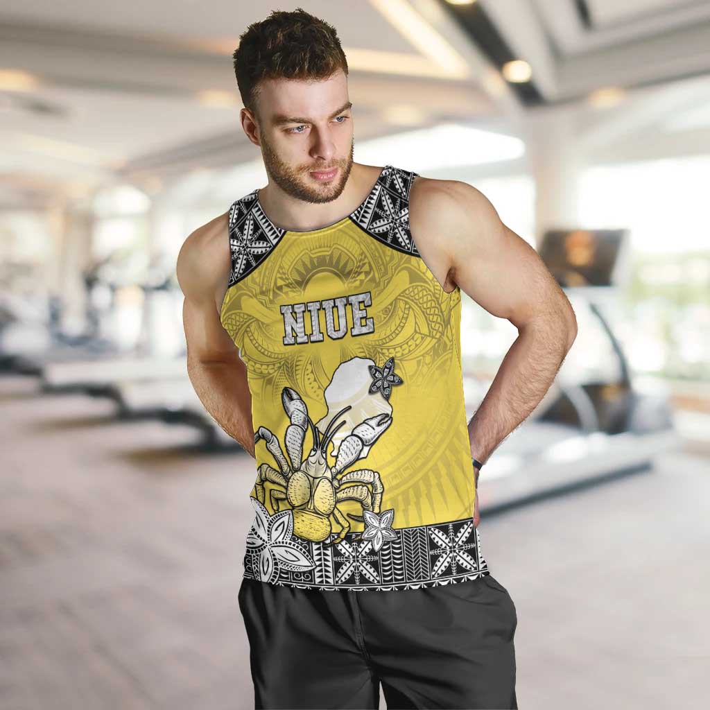 Personalised Happy Niue Constitution Day Men Tank Top Niuean Crab Hiapo Pattern Yellow Version LT05 Yellow - Polynesian Pride
