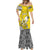 Personalised Happy Niue Constitution Day Mermaid Dress Niuean Crab Hiapo Pattern Yellow Version