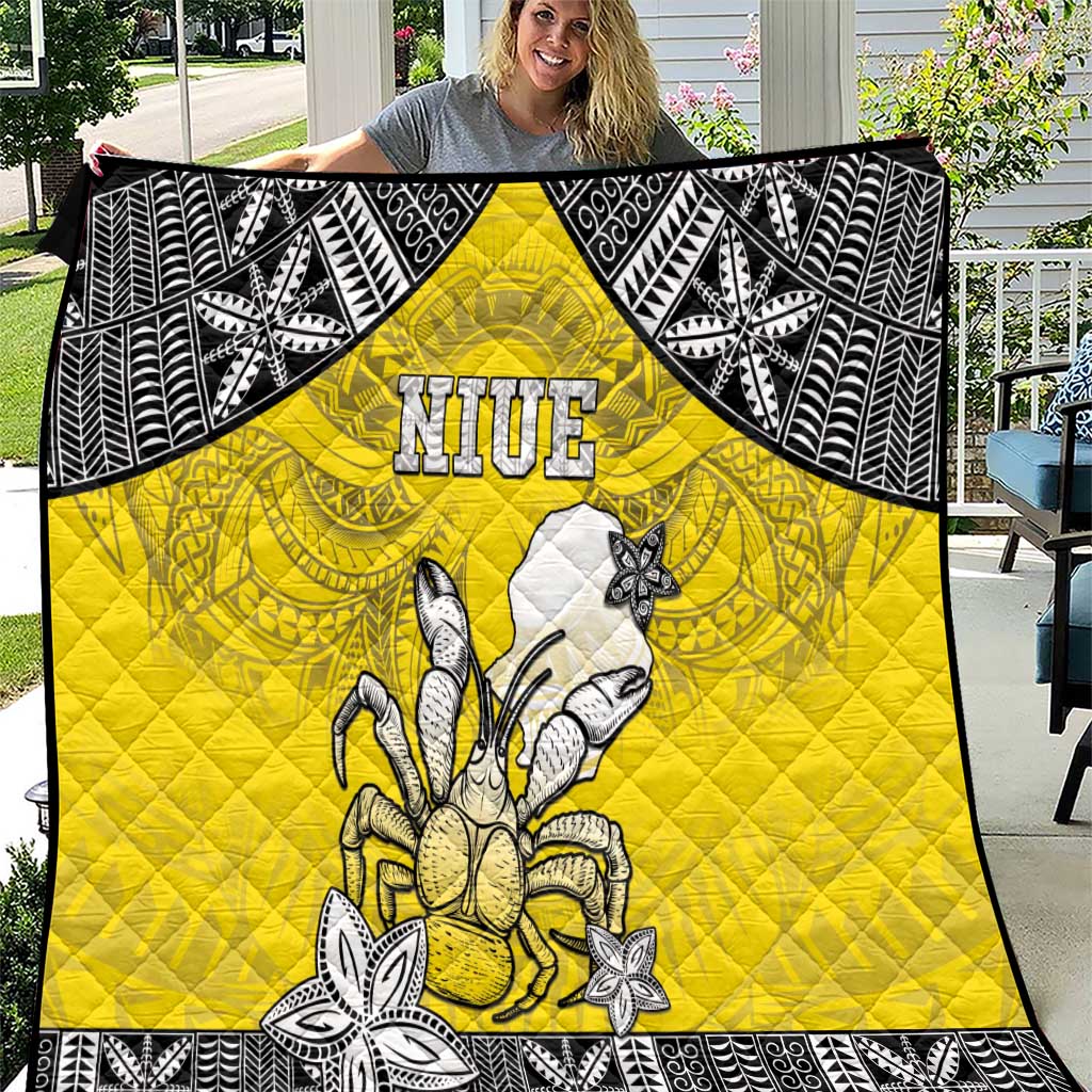 Happy Niue Constitution Day Quilt Niuean Crab Hiapo Pattern Yellow Version LT05 Yellow - Polynesian Pride