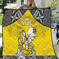 Happy Niue Constitution Day Quilt Niuean Crab Hiapo Pattern Yellow Version LT05 Yellow - Polynesian Pride