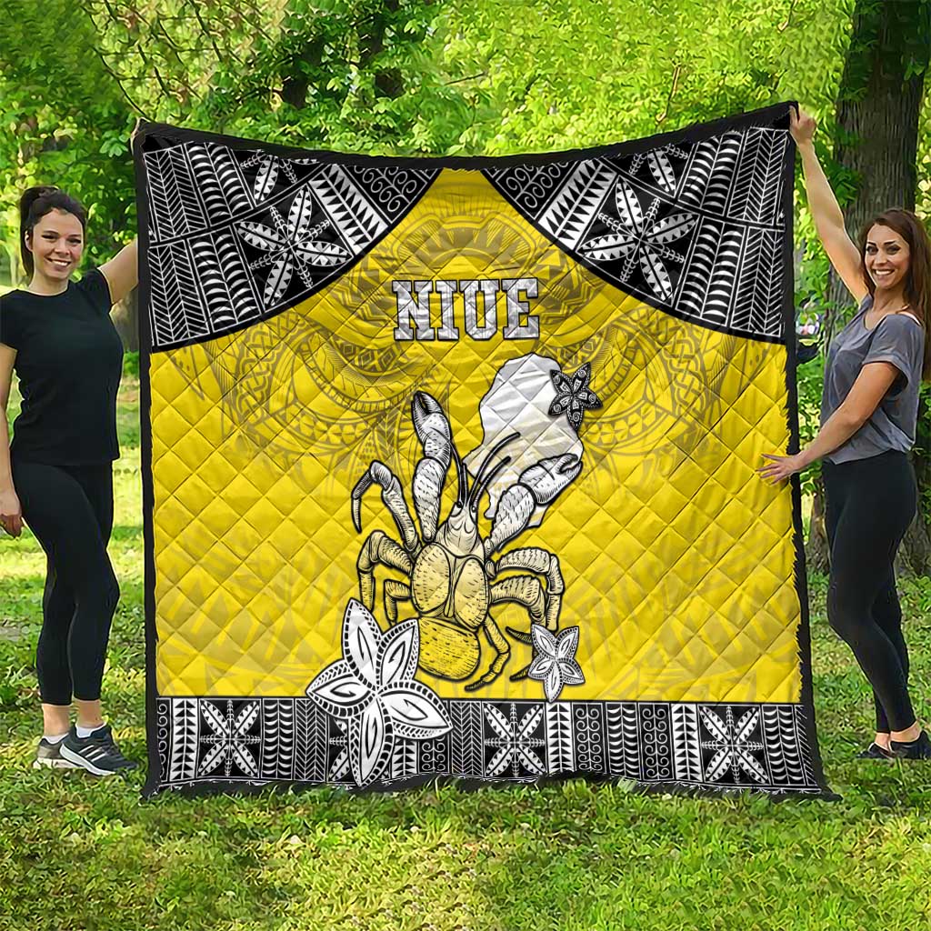 Happy Niue Constitution Day Quilt Niuean Crab Hiapo Pattern Yellow Version LT05 - Polynesian Pride
