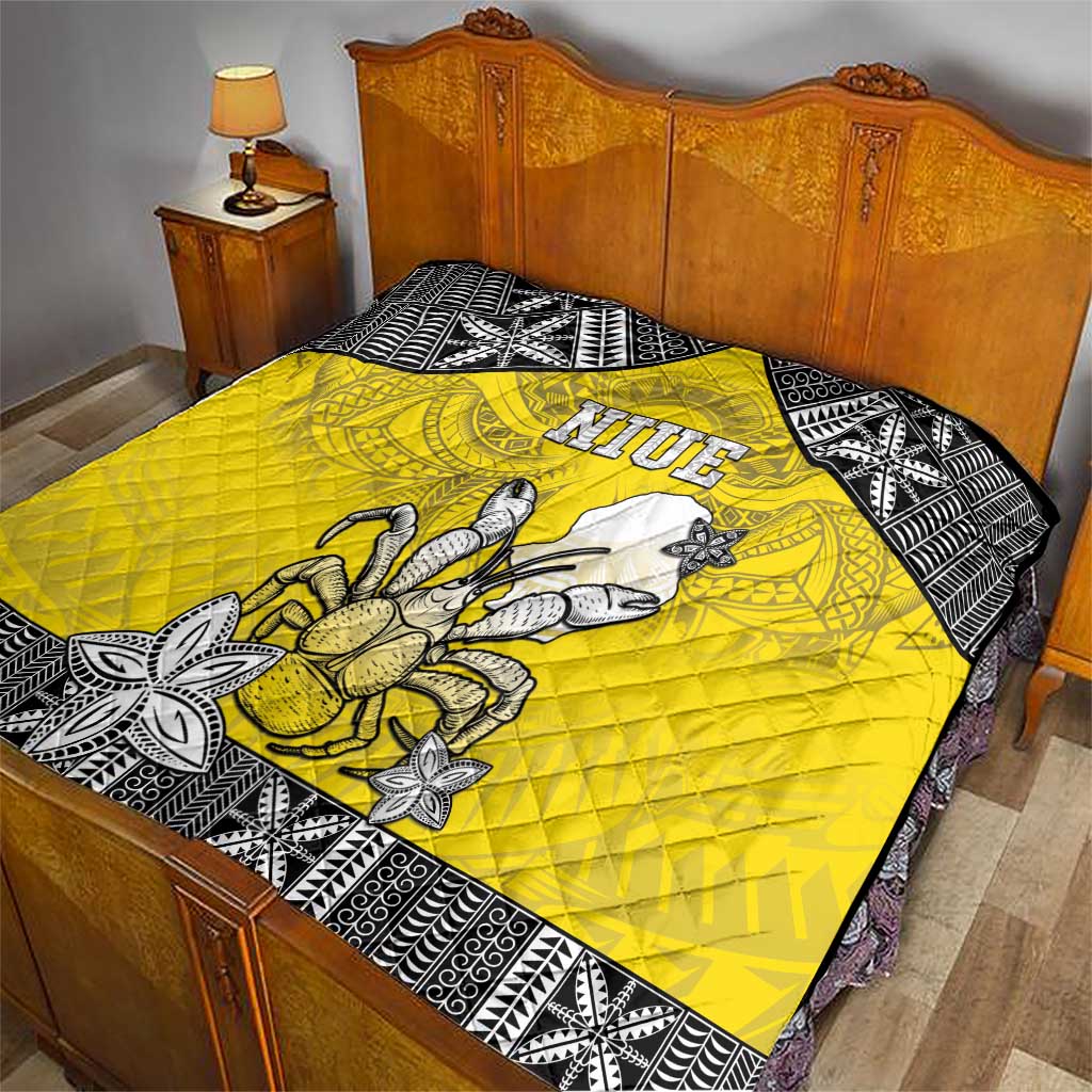 Happy Niue Constitution Day Quilt Niuean Crab Hiapo Pattern Yellow Version LT05 - Polynesian Pride