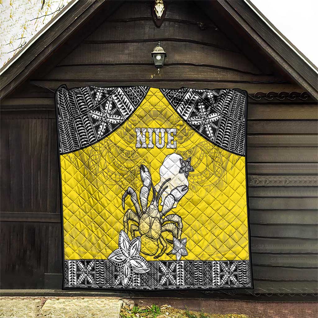 Happy Niue Constitution Day Quilt Niuean Crab Hiapo Pattern Yellow Version LT05 - Polynesian Pride