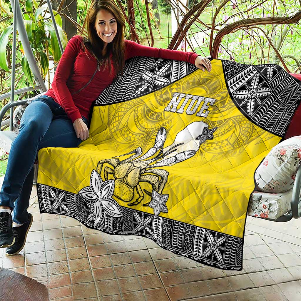 Happy Niue Constitution Day Quilt Niuean Crab Hiapo Pattern Yellow Version LT05 - Polynesian Pride