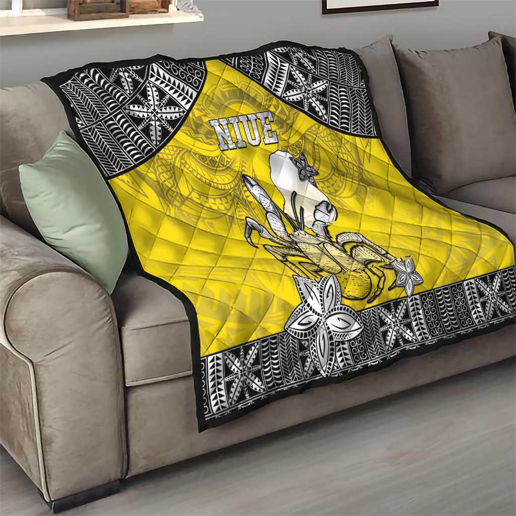 Happy Niue Constitution Day Quilt Niuean Crab Hiapo Pattern Yellow Version LT05 - Polynesian Pride