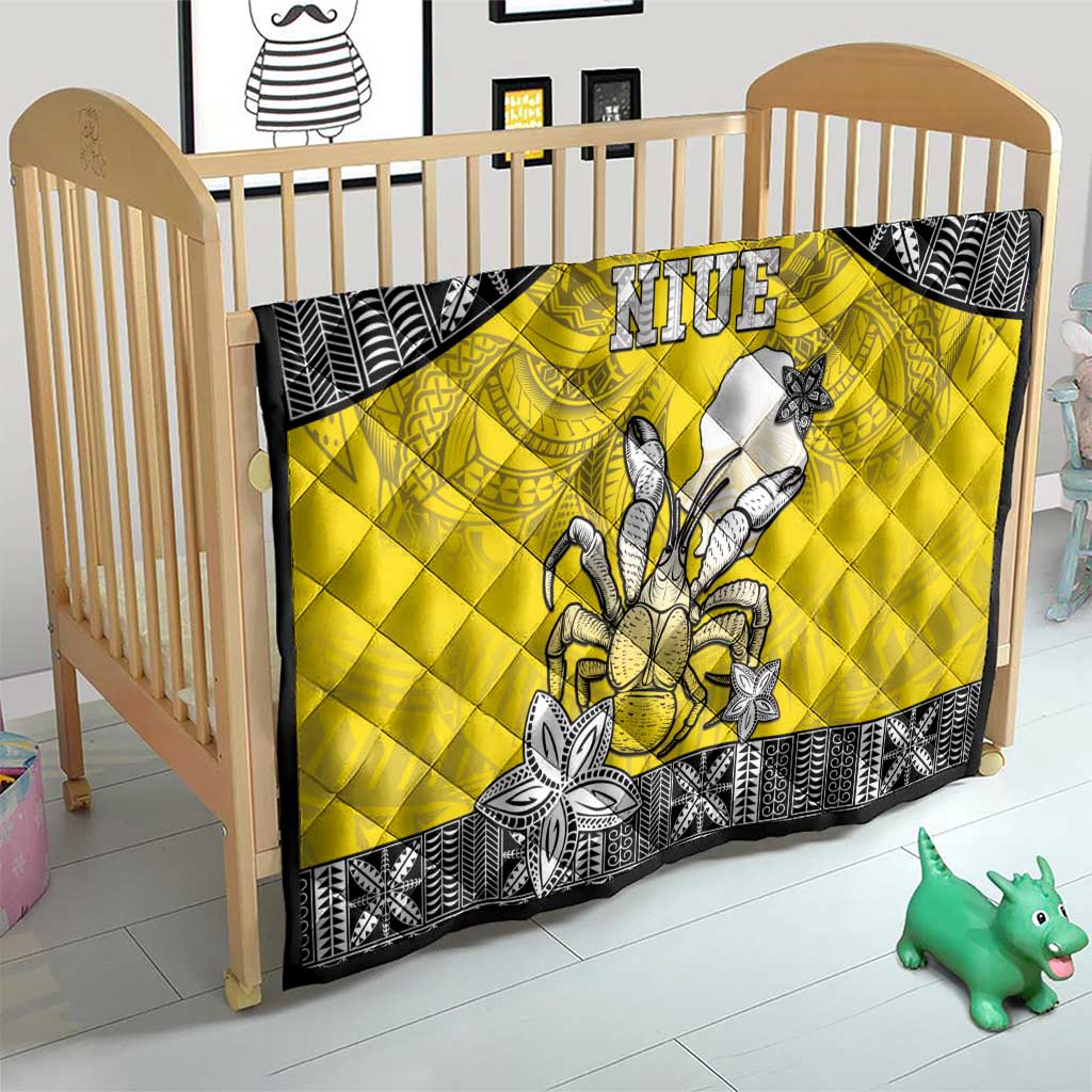 Happy Niue Constitution Day Quilt Niuean Crab Hiapo Pattern Yellow Version LT05 - Polynesian Pride