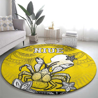 Happy Niue Constitution Day Round Carpet Niuean Crab Hiapo Pattern Yellow Version LT05 - Polynesian Pride