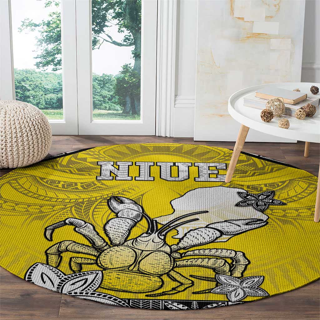 Happy Niue Constitution Day Round Carpet Niuean Crab Hiapo Pattern Yellow Version LT05 - Polynesian Pride