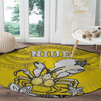 Happy Niue Constitution Day Round Carpet Niuean Crab Hiapo Pattern Yellow Version LT05 - Polynesian Pride