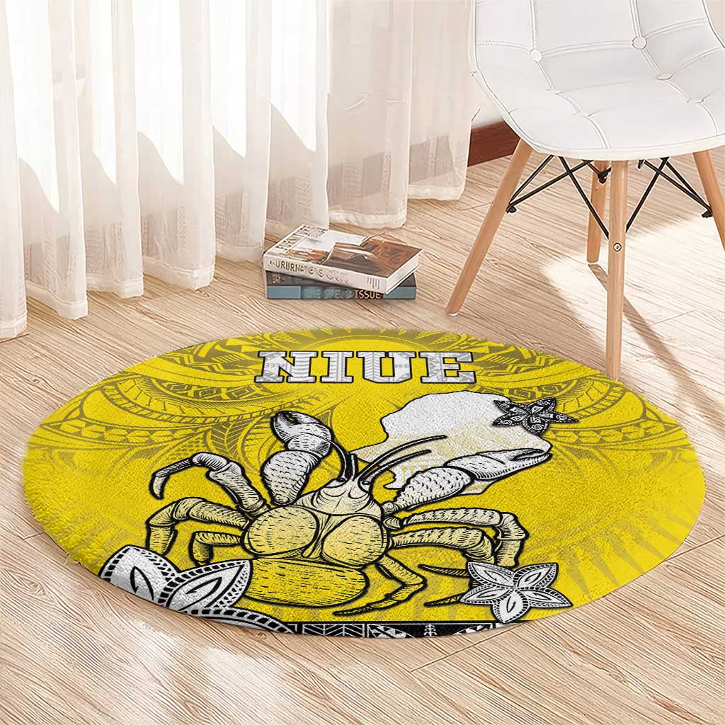 Happy Niue Constitution Day Round Carpet Niuean Crab Hiapo Pattern Yellow Version LT05 - Polynesian Pride