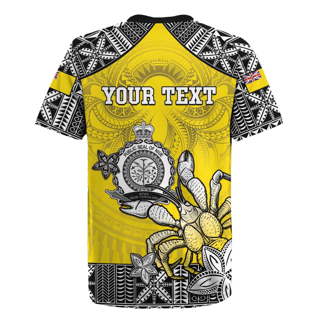 Personalised Happy Niue Constitution Day Rugby Jersey Niuean Crab Hiapo Pattern Yellow Version LT05 - Polynesian Pride