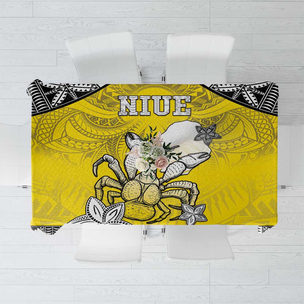Happy Niue Constitution Day Tablecloth Niuean Crab Hiapo Pattern Yellow Version LT05 Yellow - Polynesian Pride