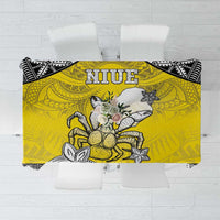 Happy Niue Constitution Day Tablecloth Niuean Crab Hiapo Pattern Yellow Version LT05 Yellow - Polynesian Pride