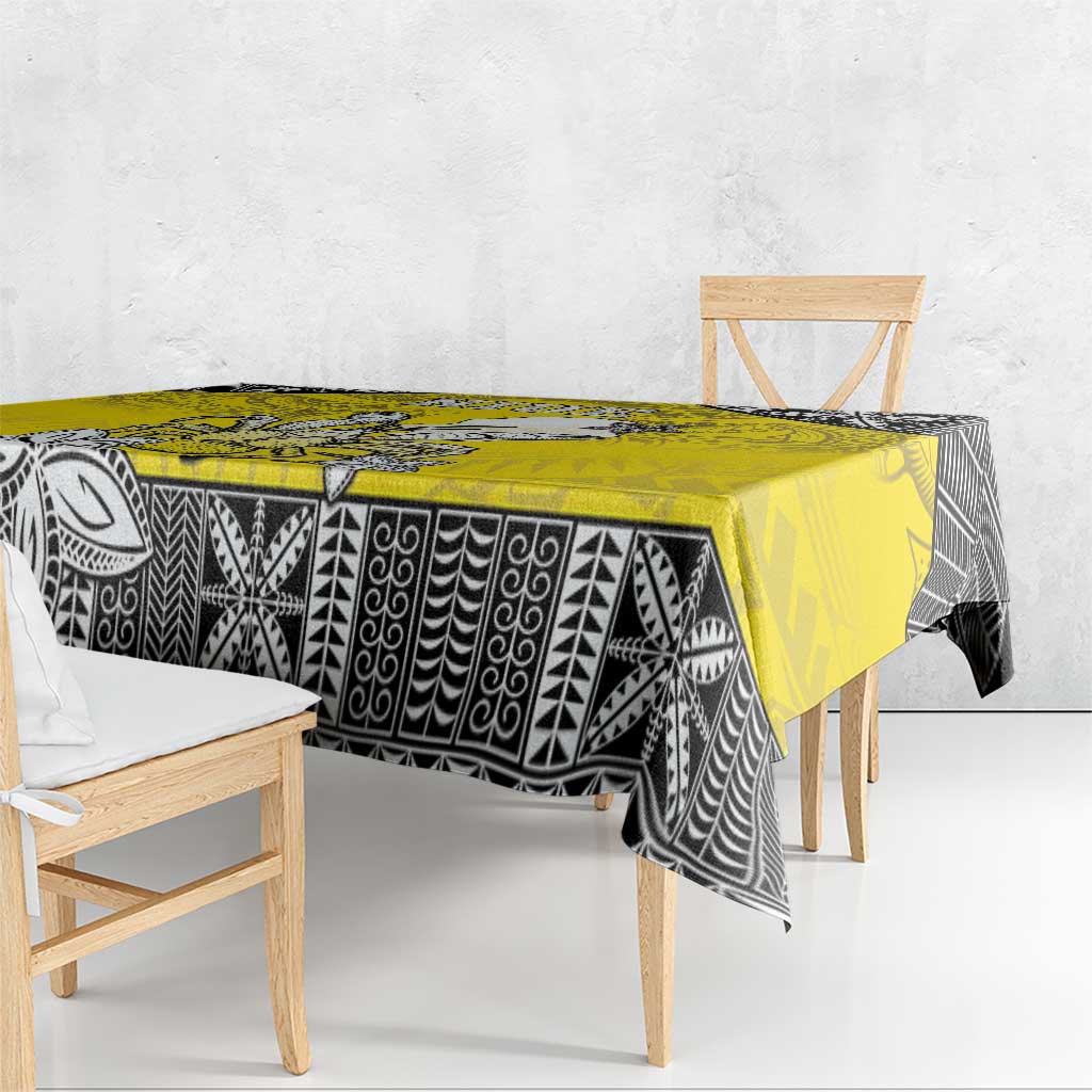 Happy Niue Constitution Day Tablecloth Niuean Crab Hiapo Pattern Yellow Version LT05 - Polynesian Pride