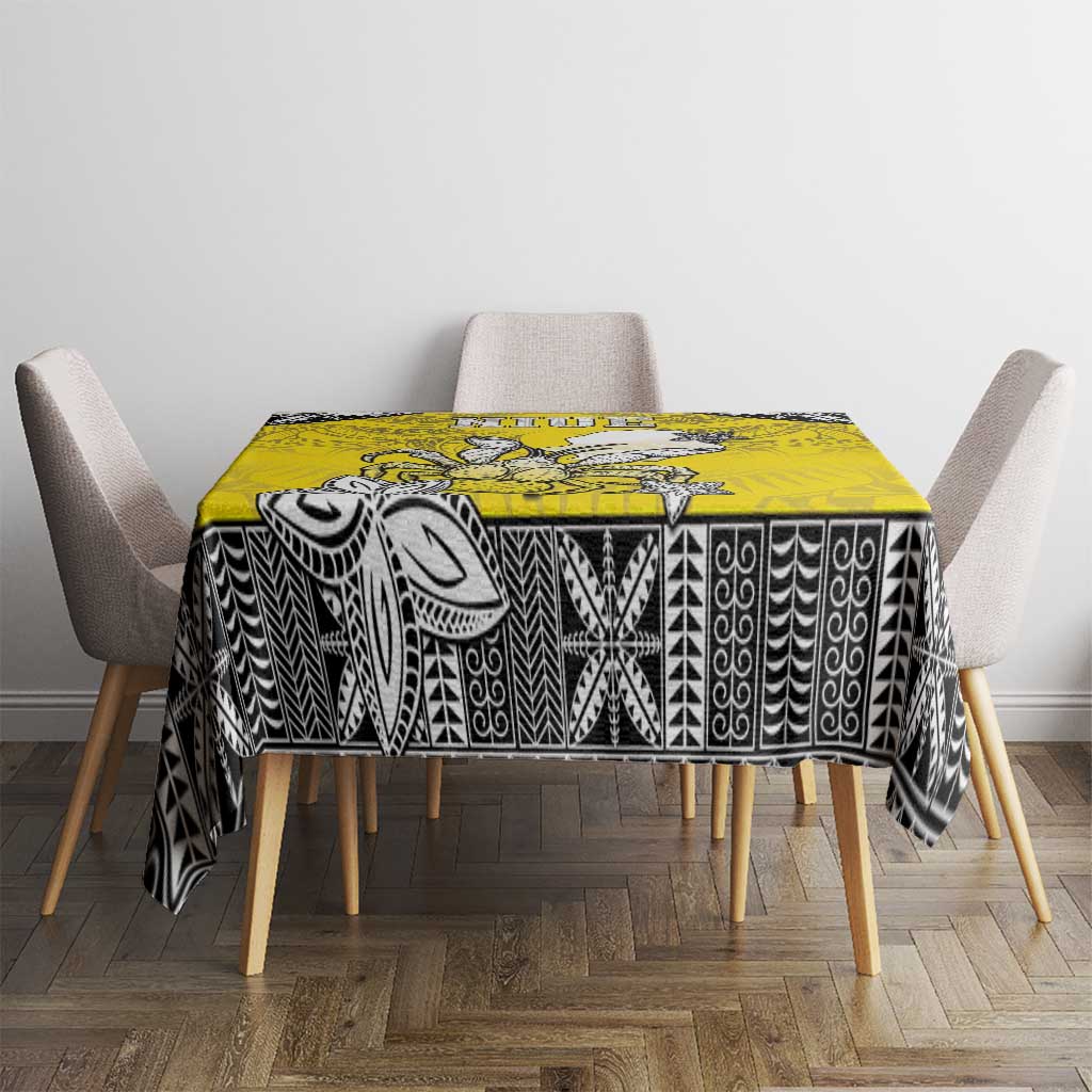 Happy Niue Constitution Day Tablecloth Niuean Crab Hiapo Pattern Yellow Version LT05 - Polynesian Pride