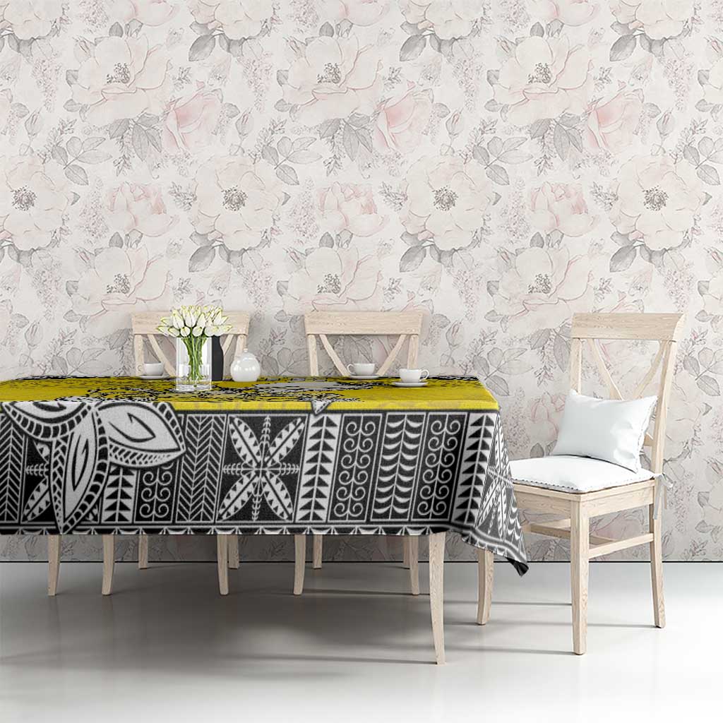 Happy Niue Constitution Day Tablecloth Niuean Crab Hiapo Pattern Yellow Version LT05 - Polynesian Pride