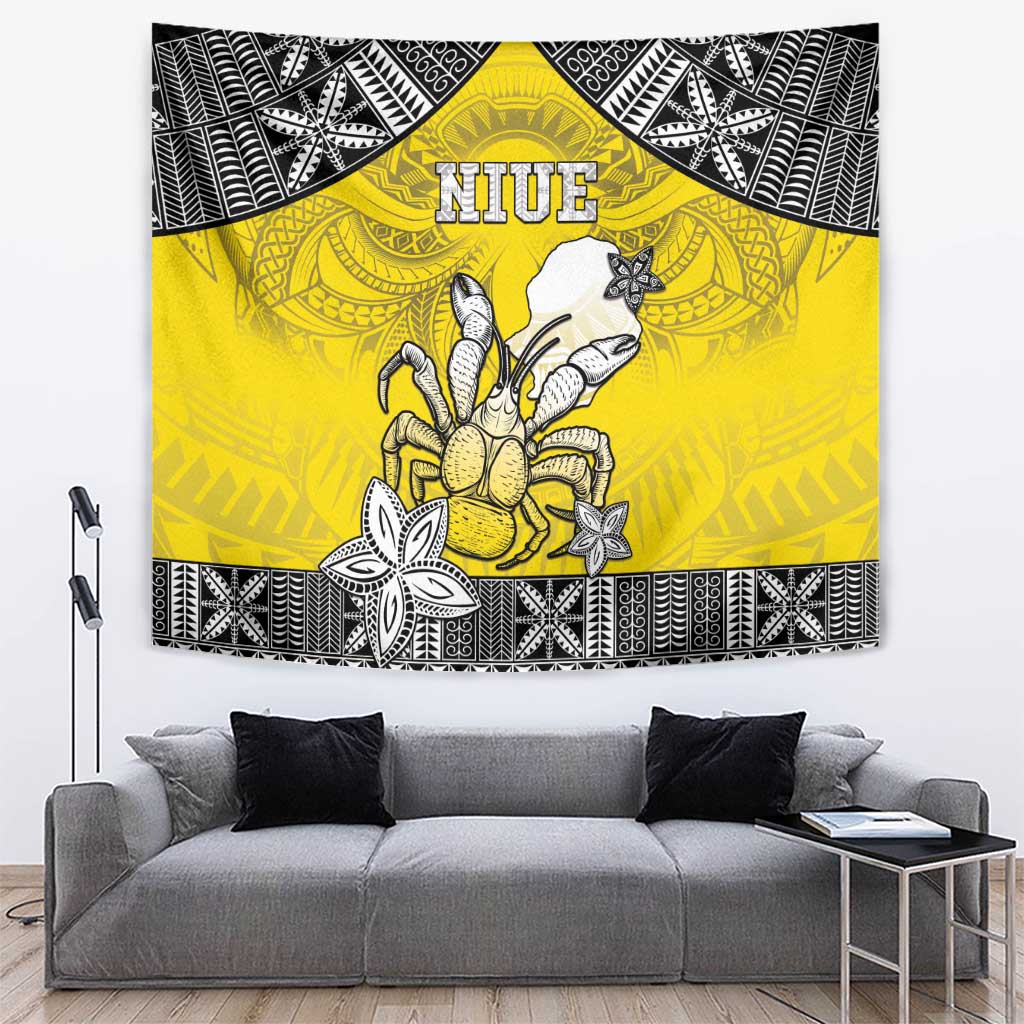 Happy Niue Constitution Day Tapestry Niuean Crab Hiapo Pattern Yellow Version LT05 Yellow - Polynesian Pride