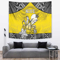 Happy Niue Constitution Day Tapestry Niuean Crab Hiapo Pattern Yellow Version LT05 Yellow - Polynesian Pride