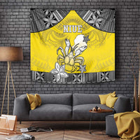 Happy Niue Constitution Day Tapestry Niuean Crab Hiapo Pattern Yellow Version LT05 - Polynesian Pride
