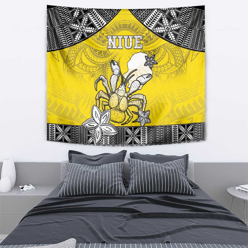 Happy Niue Constitution Day Tapestry Niuean Crab Hiapo Pattern Yellow Version LT05 - Polynesian Pride