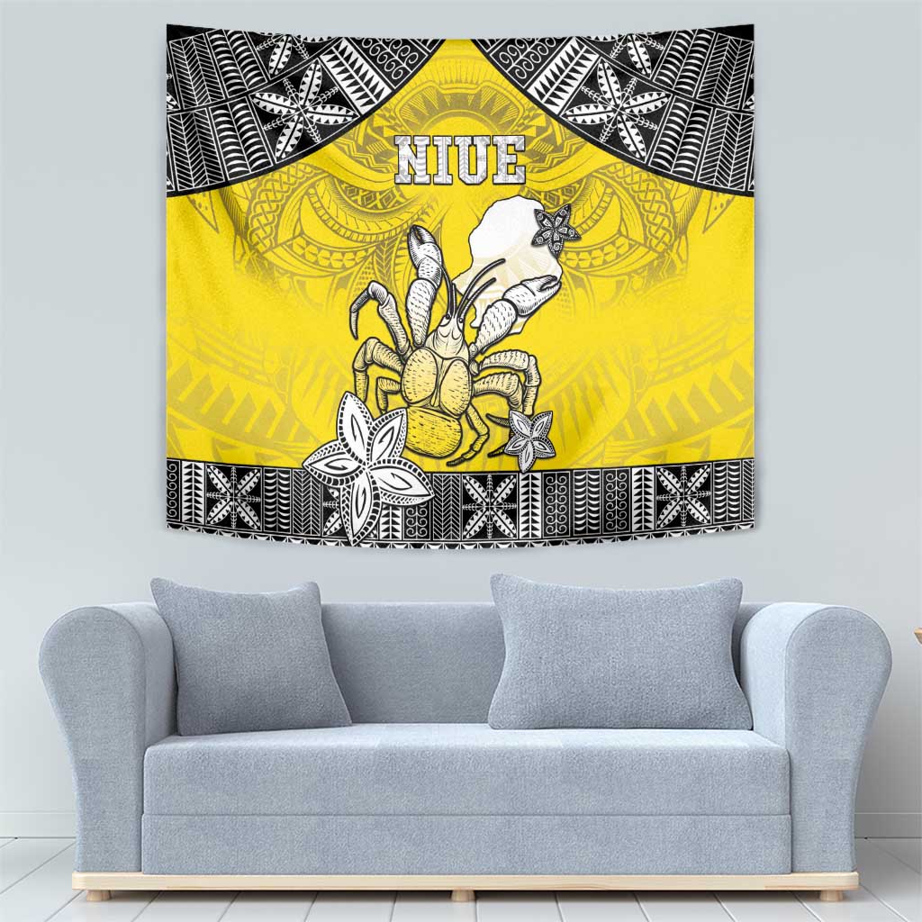 Happy Niue Constitution Day Tapestry Niuean Crab Hiapo Pattern Yellow Version LT05 - Polynesian Pride