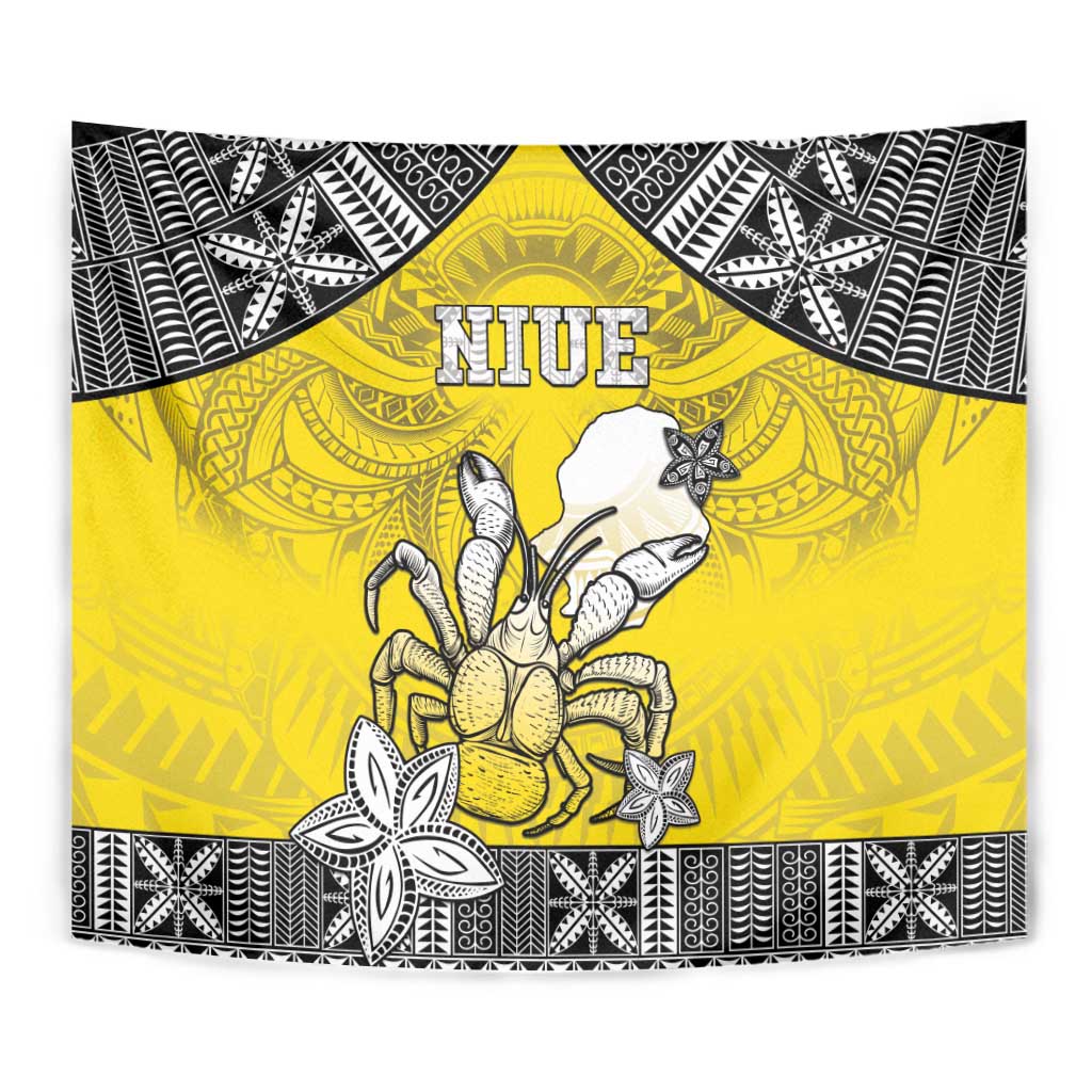Happy Niue Constitution Day Tapestry Niuean Crab Hiapo Pattern Yellow Version LT05 - Polynesian Pride